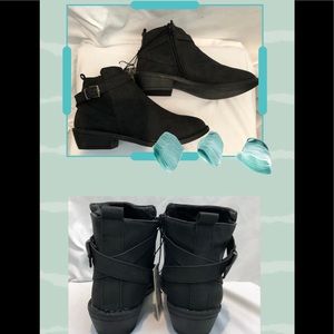 NEW Via Rosa Black Faux Suede Ankle Silver Buckle Boots Shoes 7